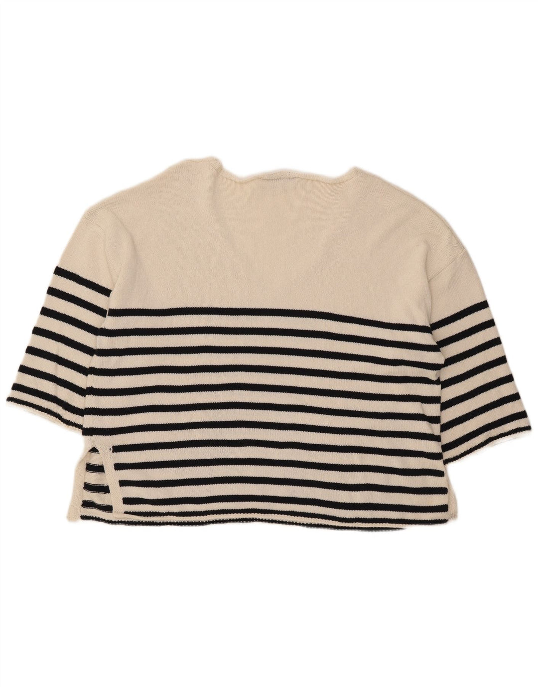 ZARA Womens Oversized V-Neck Jumper Sweater UK 10 Small White Striped