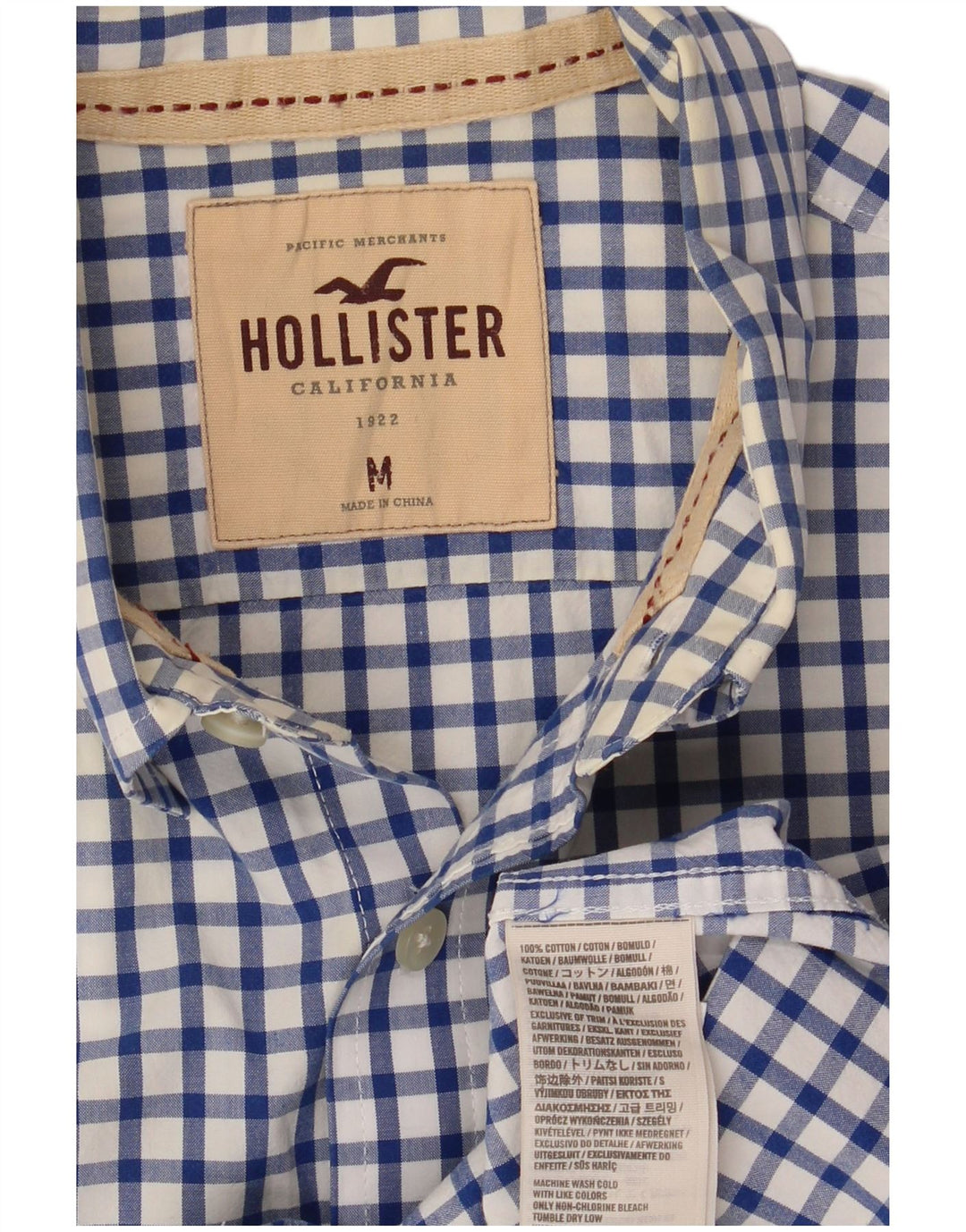 Ανδρικό πουκάμισο HOLLISTER, μεσαίο μπλε βαμβακερό Gingham