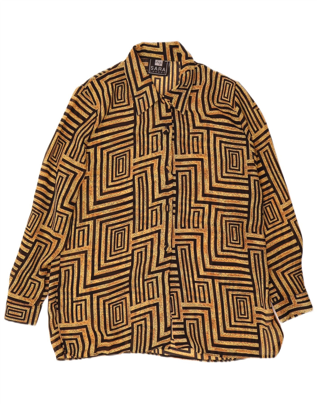 Vintage γυναικείο πουκάμισο μπλούζα UK 14 Large Beige Geometric Polyester