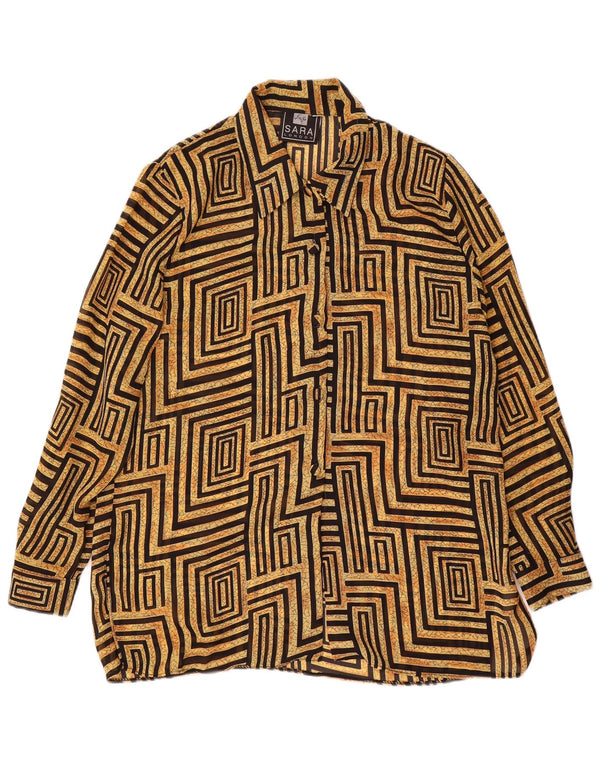 Vintage γυναικείο πουκάμισο μπλούζα UK 14 Large Beige Geometric Polyester