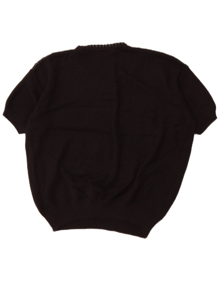 VINTAGE Γυναικείο πουλόβερ με κοντό μανίκι V λαιμόκοψη UK 18 XL μαύρο ριγέ