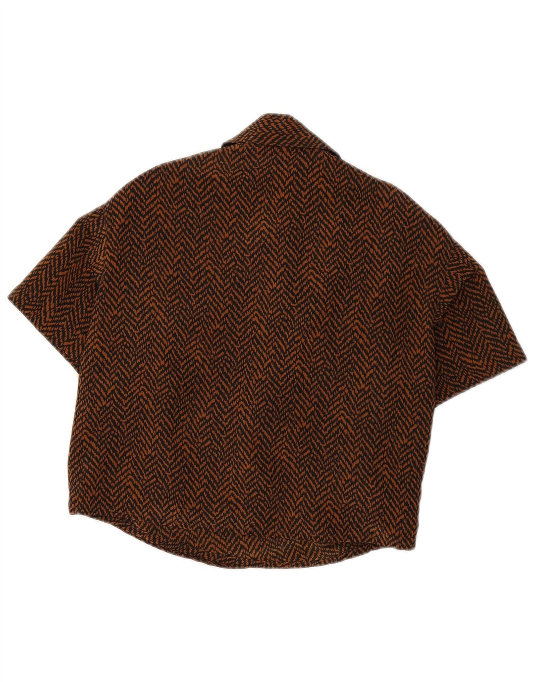 Vintage γυναικείο πουκάμισο με κοντό μανίκι μπλούζα UK 8 Μικρό καφέ ψαροκόκκαλο