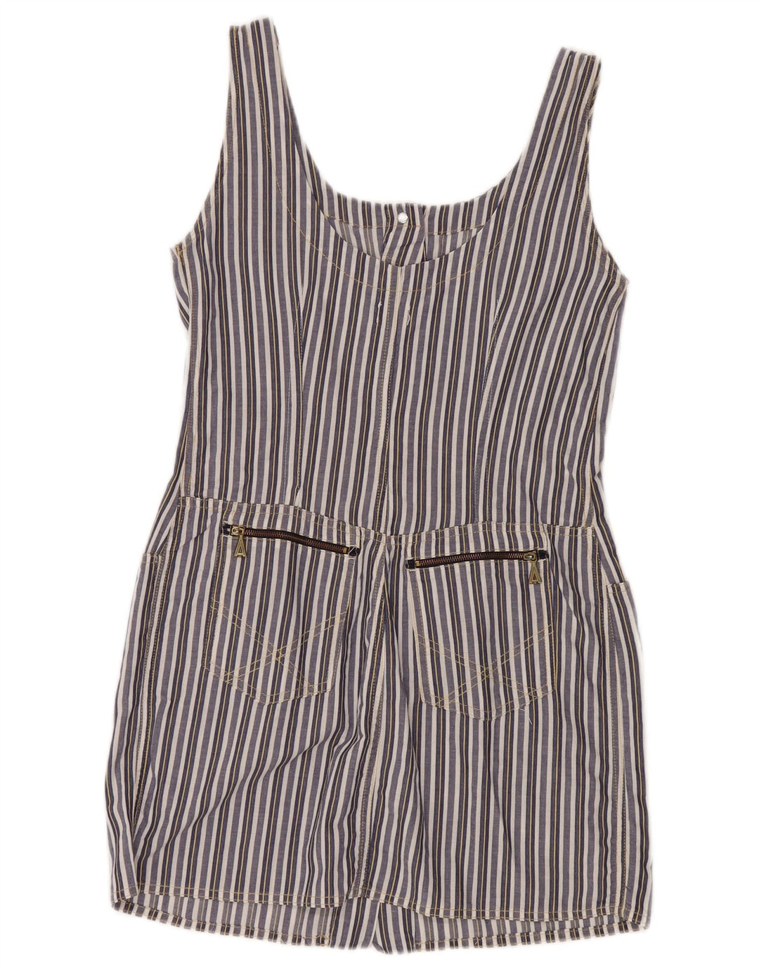 VINTAGE Γυναικείο Αμάνικο Φόρεμα UK 8 Small Navy Blue ριγέ