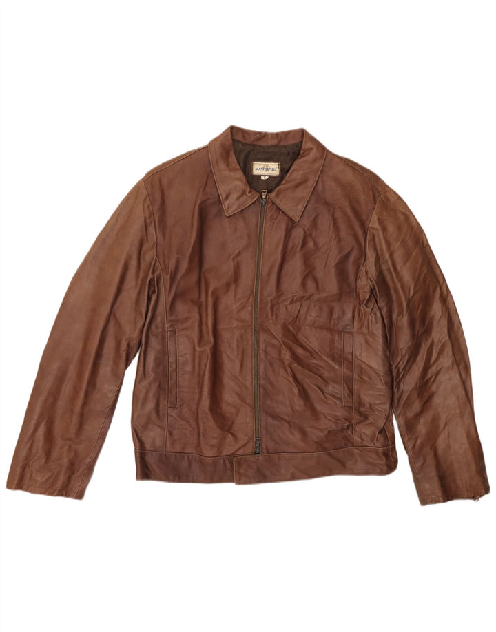 MASTERPELLE Ανδρικό Bomber Δερμάτινο Μπουφάν UK 40 Large Brown Δερμάτινο