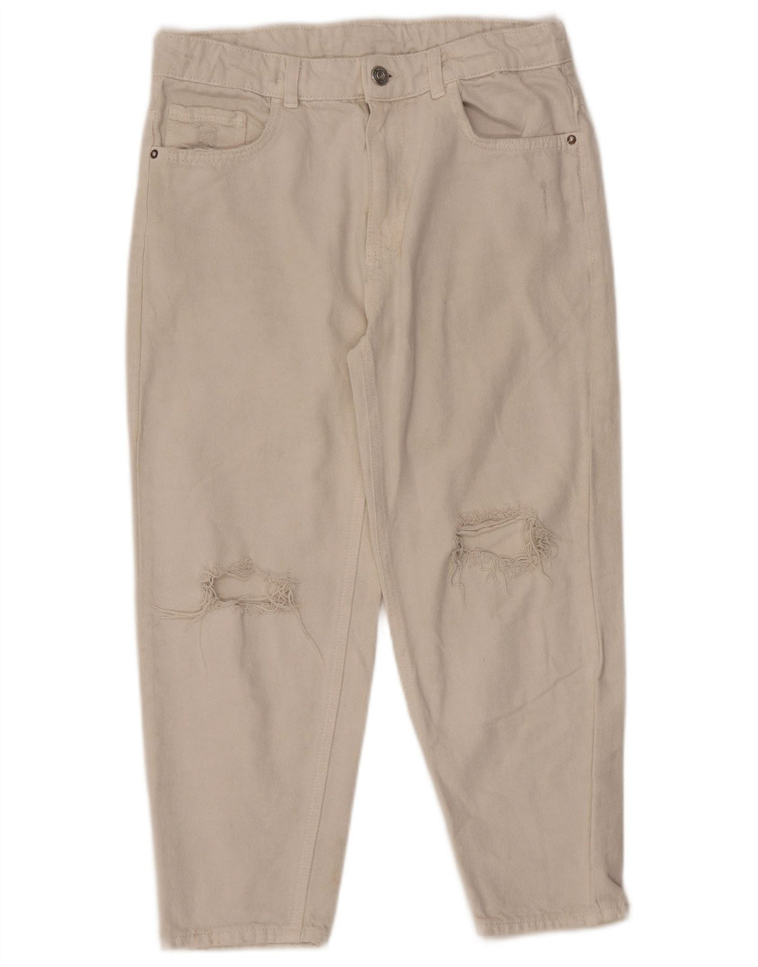 ZARA Κορίτσια ταλαιπωρημένα τζιν ψηλόμεση κωνικό 13-14 ετών W28 L22 Λευκό