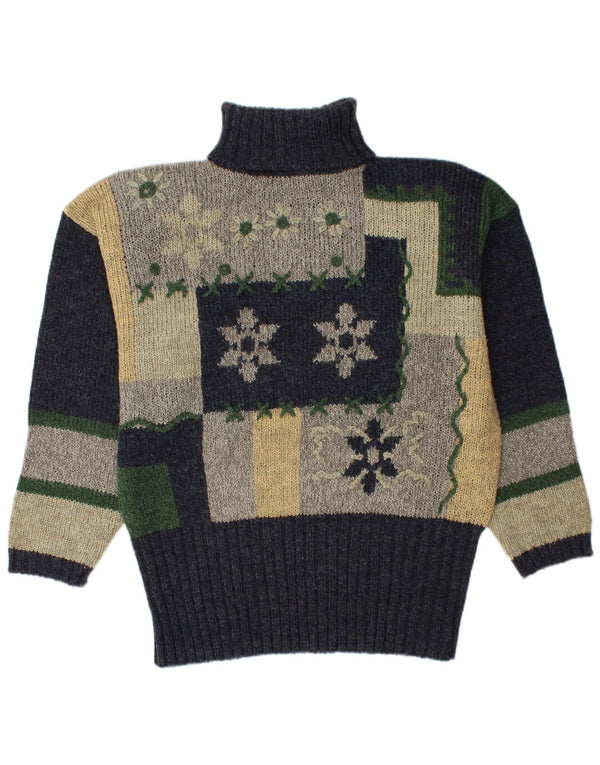 Vintage γυναικείο πουλόβερ με ρολό λαιμόκοψη EU 44 XL Navy Blue Colorblock