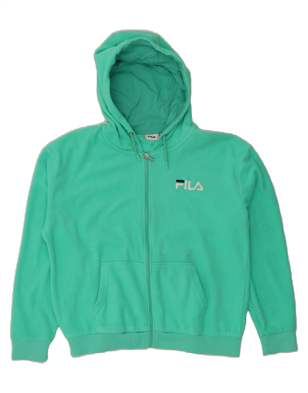 FILA Womens Oversized Hooded Fleece Jacket UK 16 Large Green Polyester Vintage Fila and Second-Hand Fila from Messina Hembry 