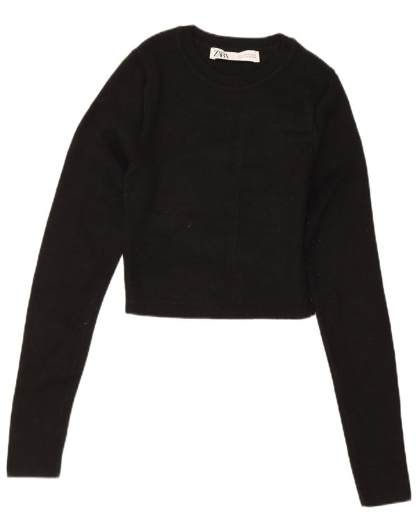 Zara Γυναικείο Crop Top μακρυμάνικο UK 8 Small Black Viscose