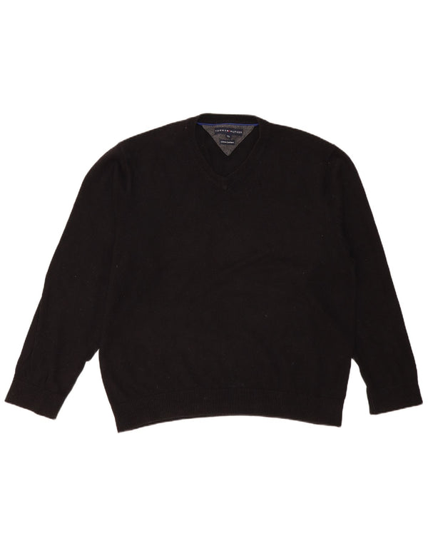 Ανδρικό πουλόβερ Tommy Hilfiger με V λαιμόκοψη 2XL μαύρο βαμβακερό