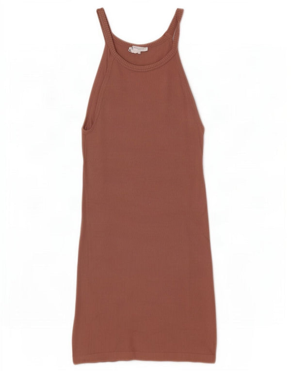 Zara Γυναικείο Αμάνικο T-Shirt Φόρεμα UK 12 Μεσαίο καφέ