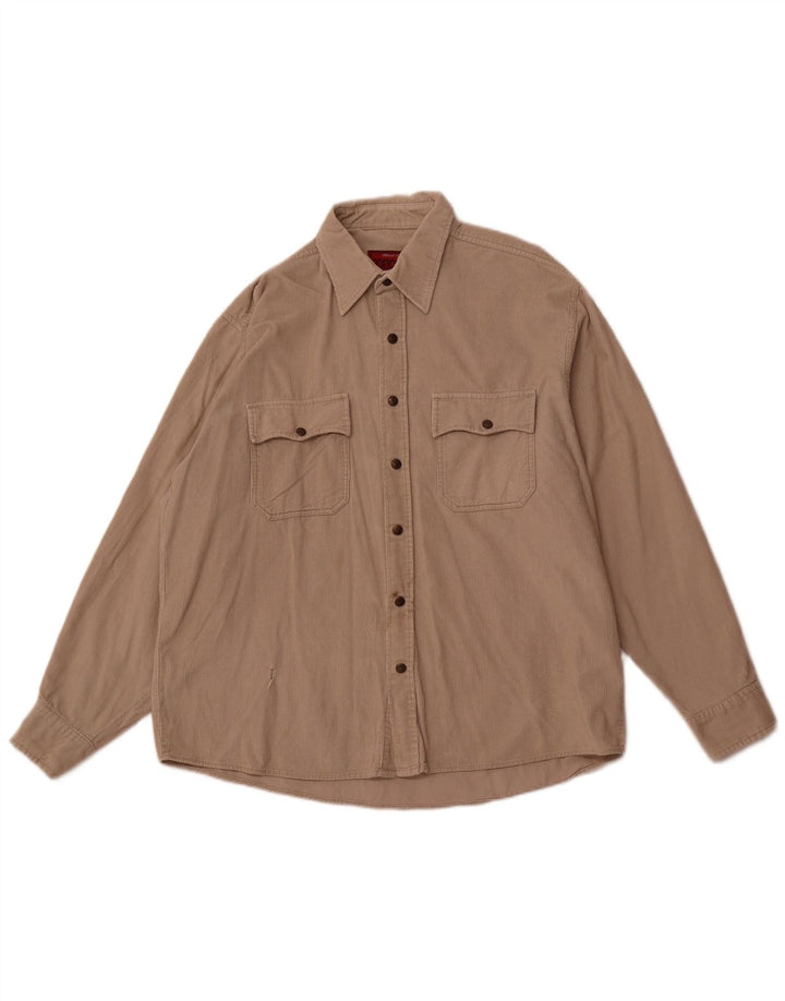 COTTON CLUB Ανδρικό Κοτλέ Πουκάμισο Μεγάλο Βαμβακερό Μπεζ