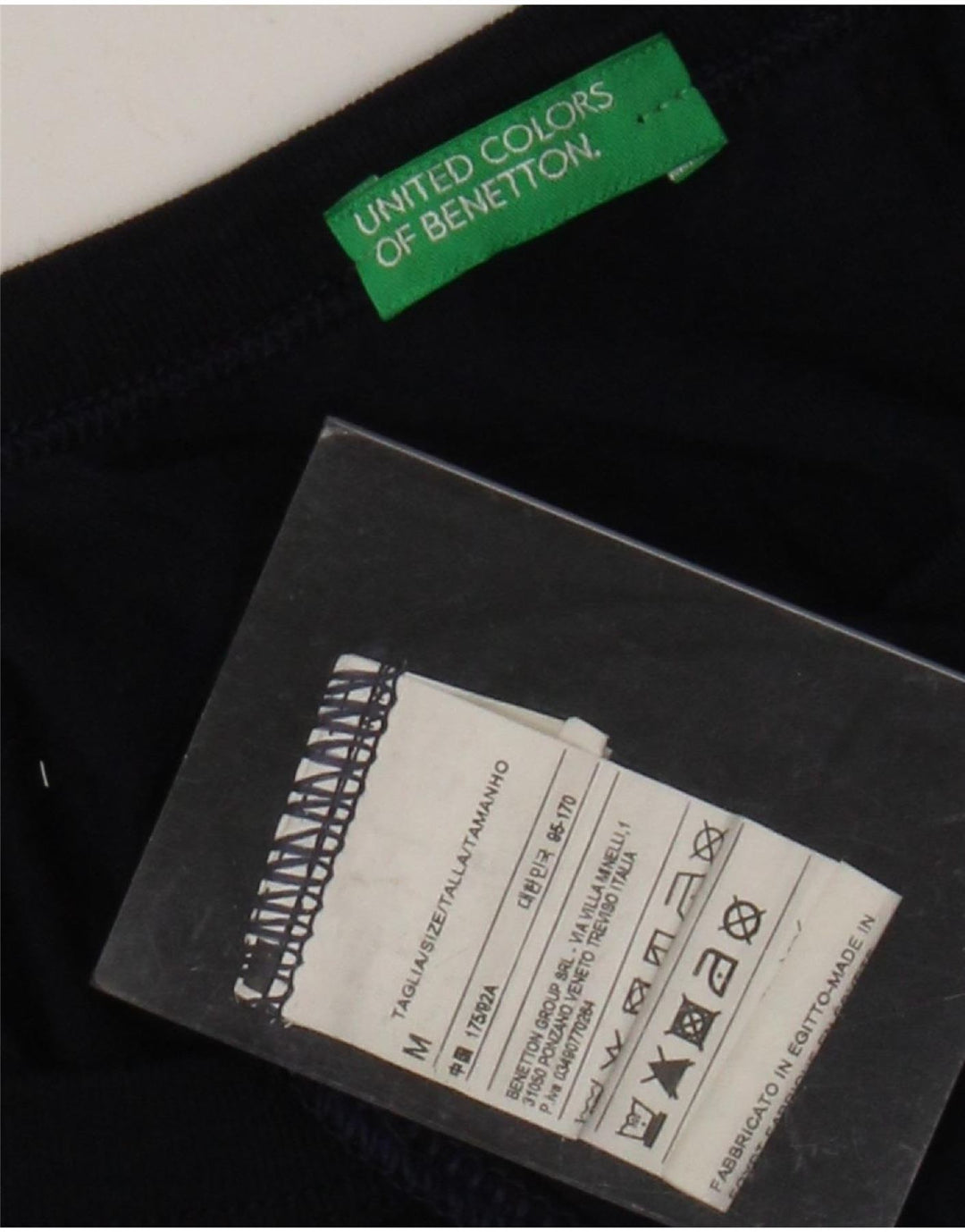 BENETTON Mens Graphic Top Long Sleeve Medium Navy Blue Cotton