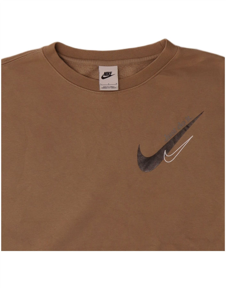 NIKE Mens Graphic Sweatshirt Jumper Large Beige Cotton