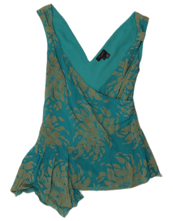 Γυναικεία ασύμμετρη μπλούζα Ted Baker Top Size 3 Μεσαίο πράσινο Floral