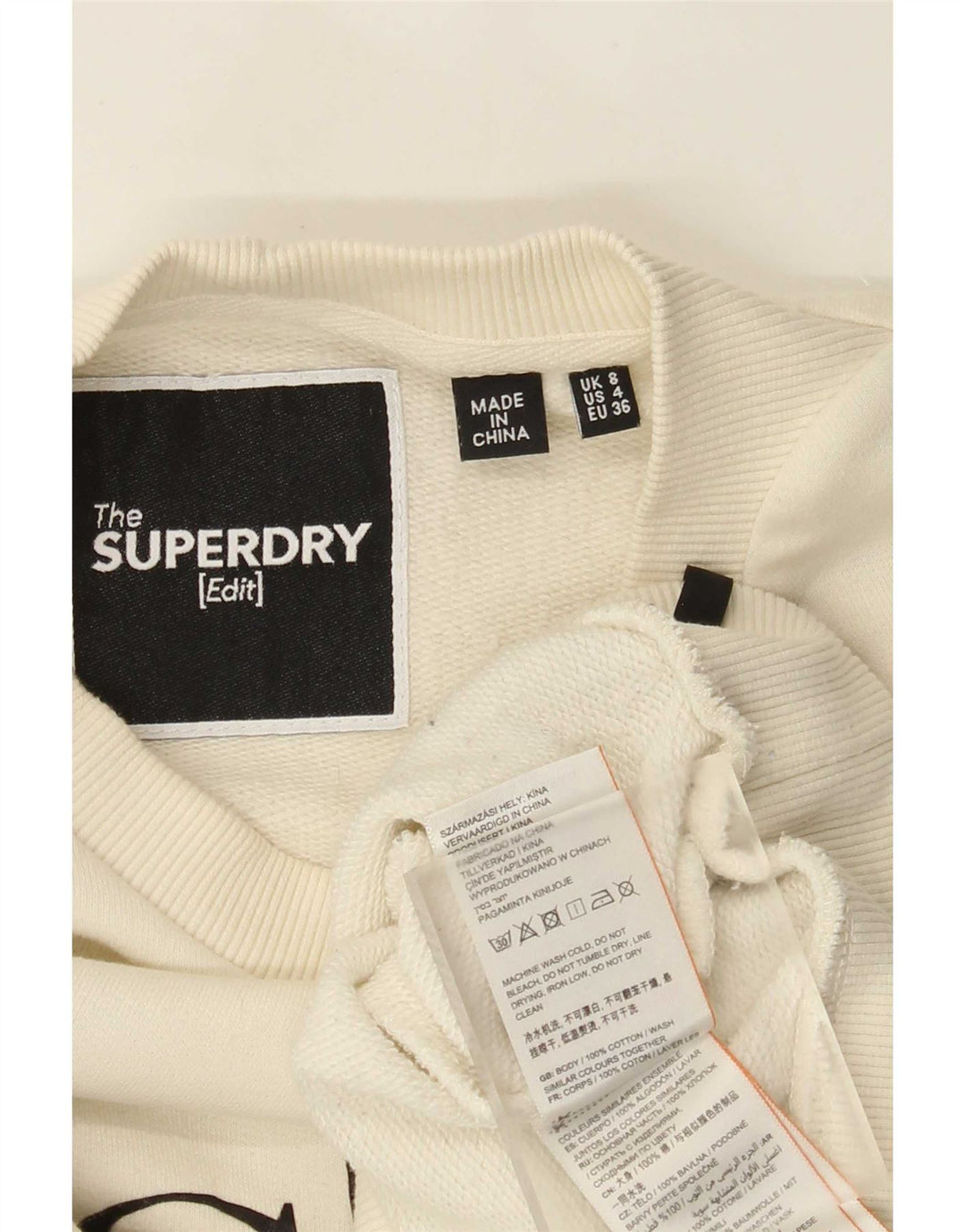 Superdry Γυναικεία φούτερ με μεγάλο μέγεθος Crop Jumper UK 8 Small Off White