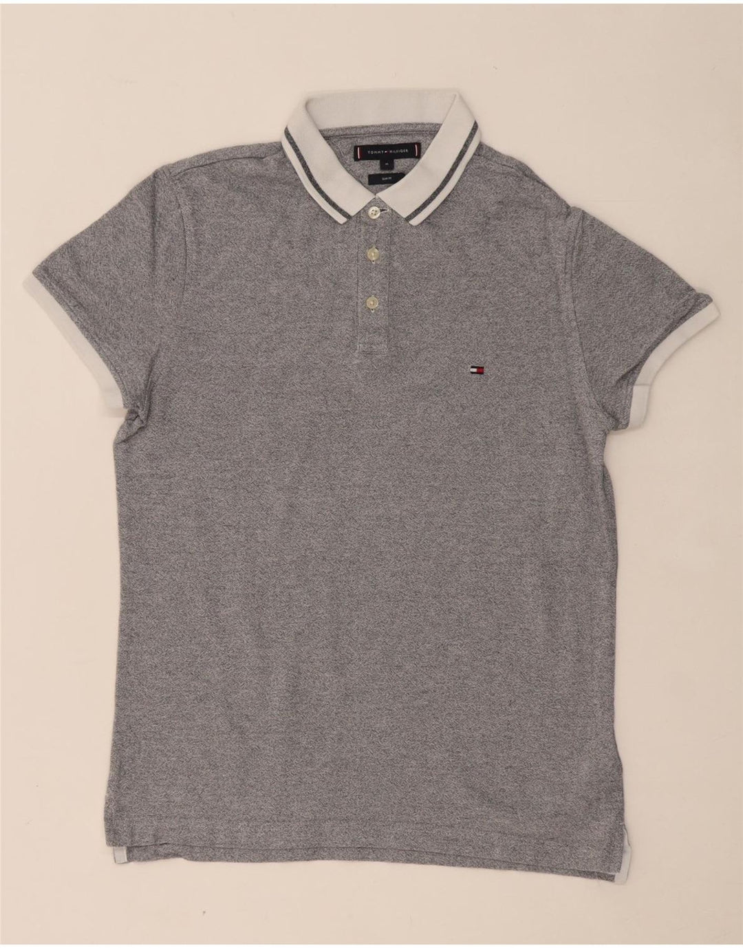 TOMMY HILFIGER Mens Slim Fit Polo Shirt Medium Grey Cotton