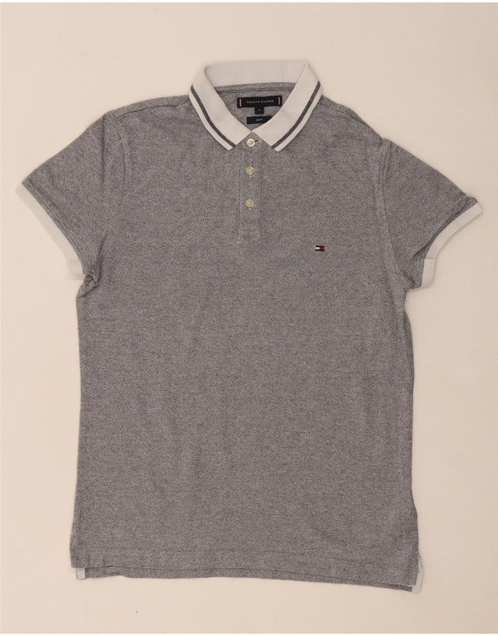 TOMMY HILFIGER Mens Slim Fit Polo Shirt Medium Grey Cotton