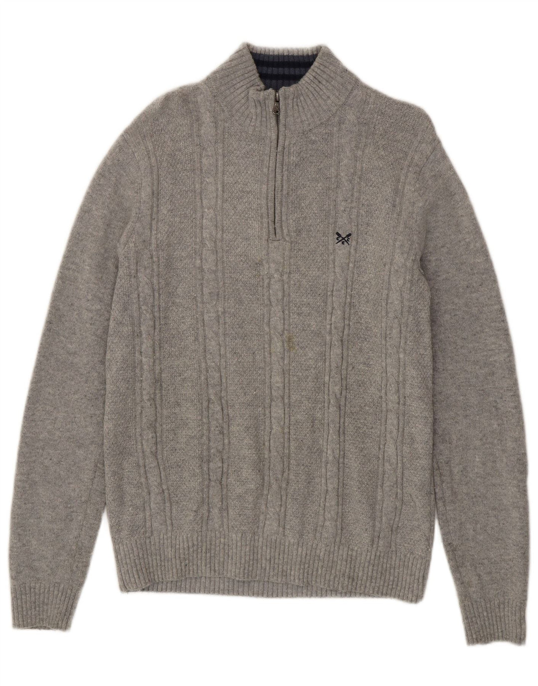 Crew Clothing Ανδρικό πουλόβερ με λαιμόκοψη με φερμουάρ Μεγάλο γκρι μαλλί αρνιού