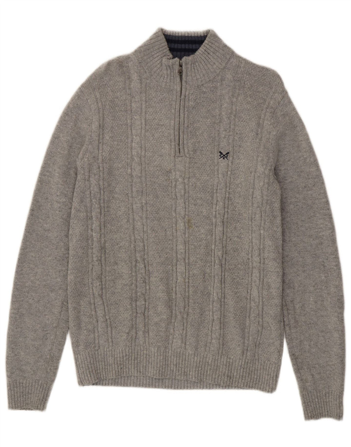 Crew Clothing Ανδρικό πουλόβερ με λαιμόκοψη με φερμουάρ Μεγάλο γκρι μαλλί αρνιού