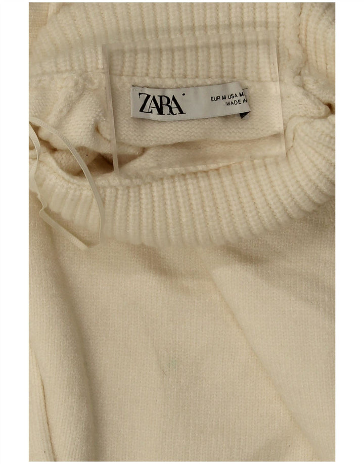 Zara γυναικείο πουλόβερ με ρολό λαιμόκοψη μεγάλου μεγέθους UK 14 Medium Off White