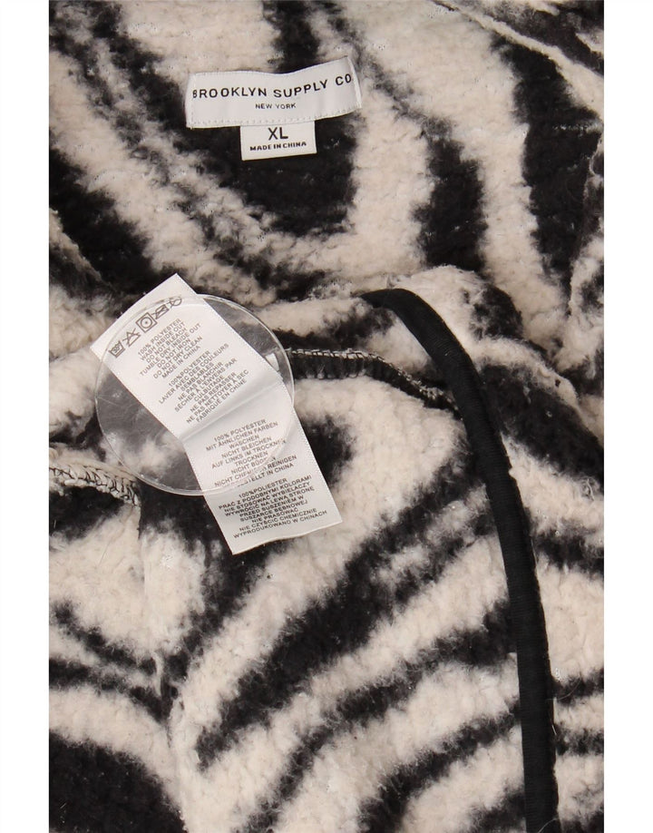 Vintage Γυναικείο Abstract Pattern Oversized Fleece Jacket UK 18 XL Μαύρο