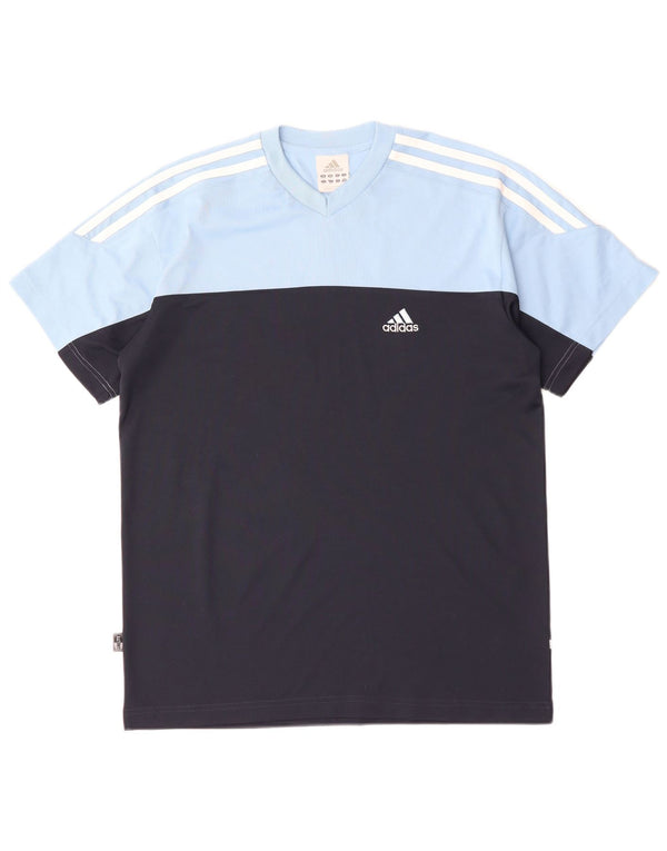 Ανδρικό T-Shirt ADIDAS Top UK 34/36 Small Blue Colourblock Βαμβακερό