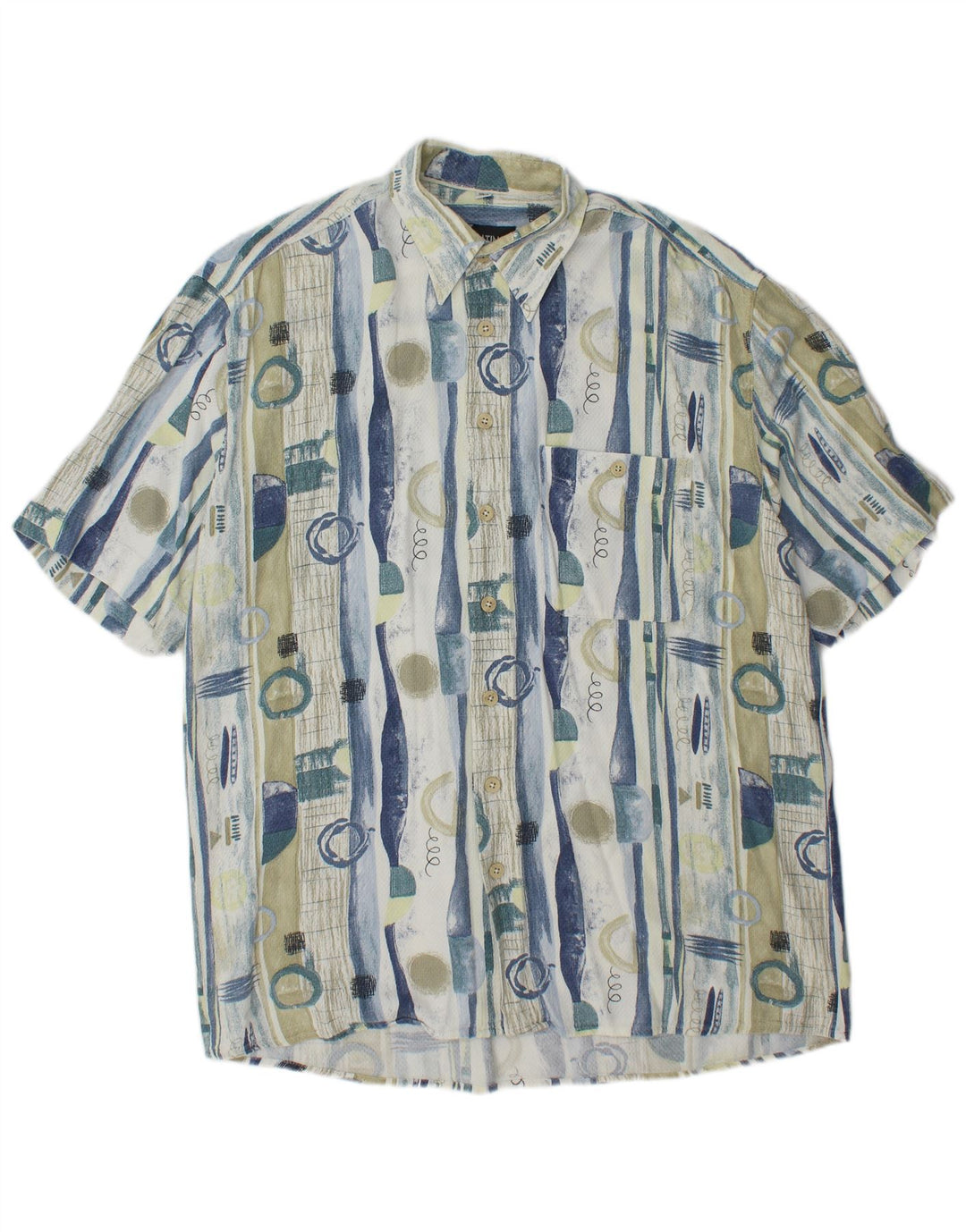 Ανδρικό πουκάμισο Vintage Longline Abstract Pattern Μέγεθος 41 Μεγάλο Μπλε