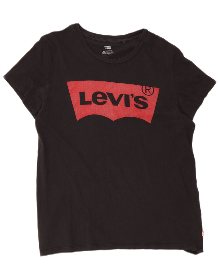 Γυναικείο γραφικό T-Shirt Levi's Top UK 14 Large Black