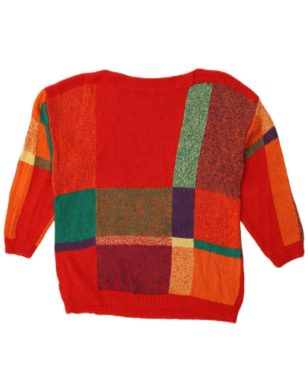 Vintage Womens Boat Neck Jumper Sweater UK 18 XL Red Colourblock