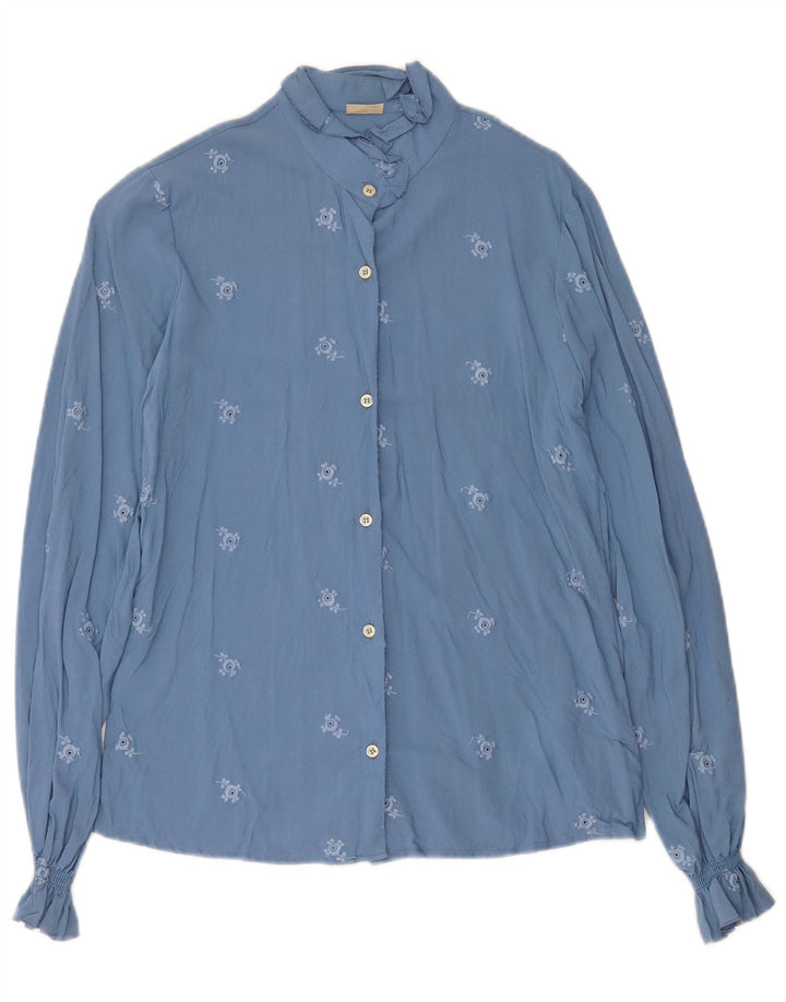 Vintage Γυναικείο Πουκάμισο Μπλούζα IT 42 Medium Blue Floral Viscose