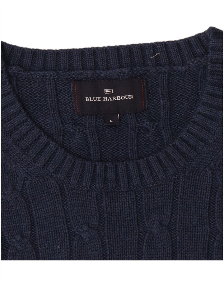 Marks & Spencer Ανδρικό μπλε πουλόβερ με λαιμόκοψη Harbor Crew Large Navy Blue