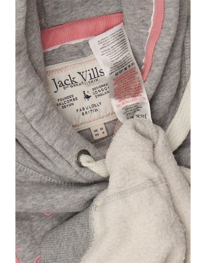 JACK WILLS Γυναικείο γραφικό υπερμεγέθου μπλουζάκι με κουκούλα UK 10 μικρό γκρι βαμβακερό