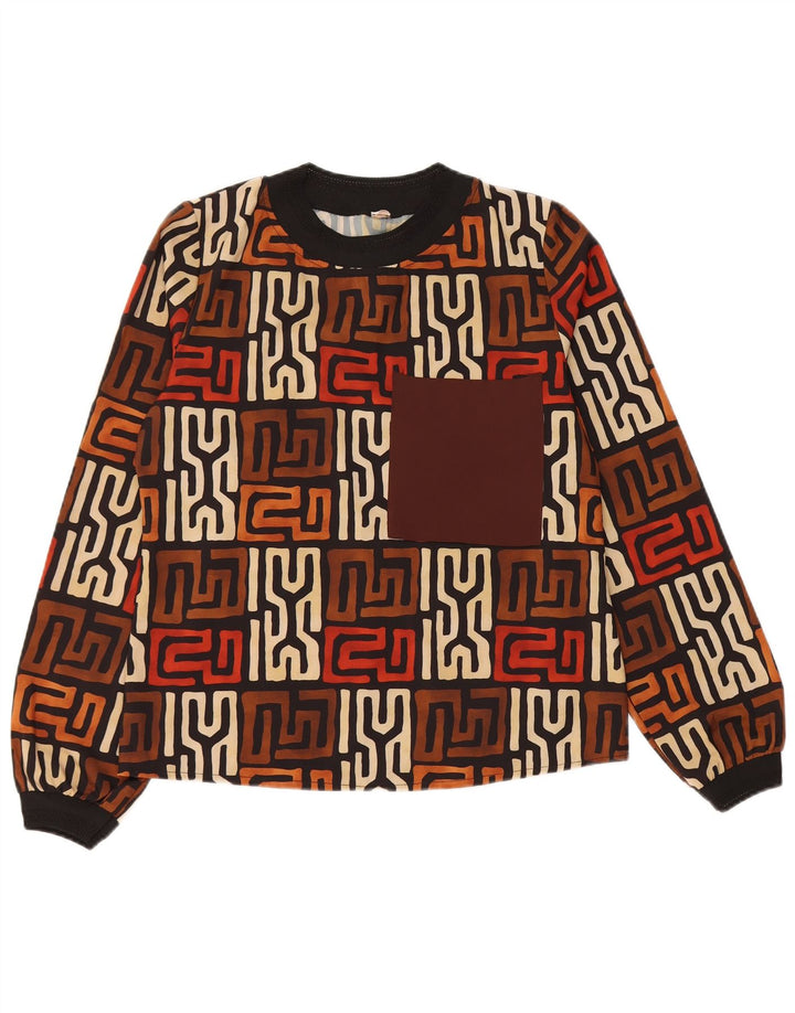 VINTAGE Γυναικείο τοπ μακρυμάνικο UK 12 Μεσαίο καφέ γεωμετρικό