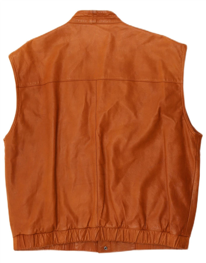 Leonardo Mens Military Leather Gilet EU 50 Large Brown Leather