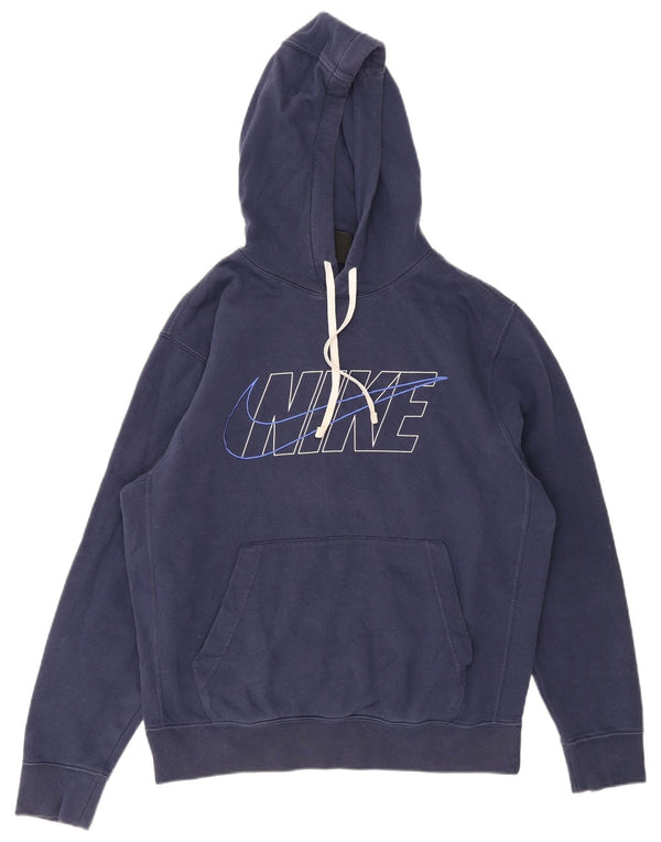 Nike Mens Graphic Hoodie Jumper Medium Navy Blue Cotton