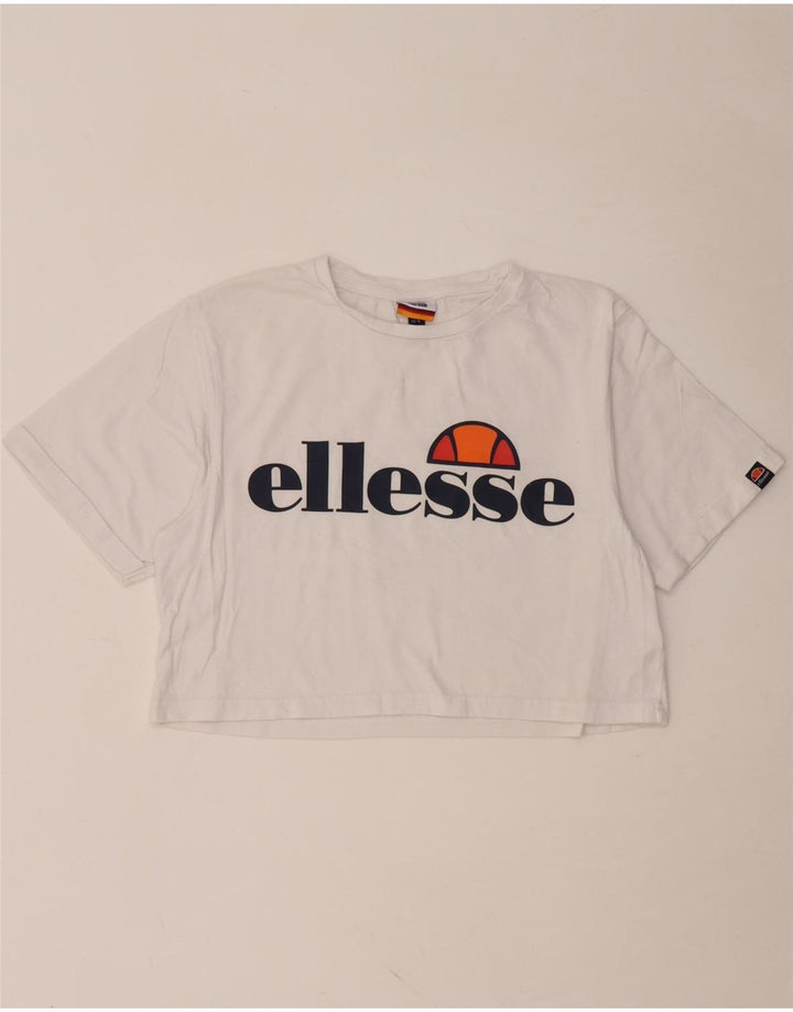 ELLESSE Γυναικείο Crop Graphic T-Shirt Top UK 10 Small White Βαμβακερό