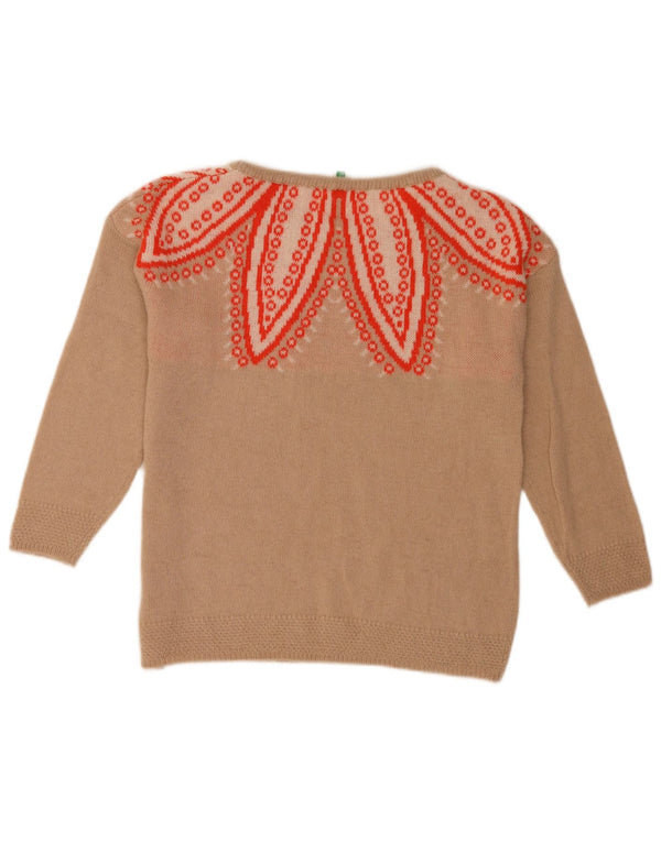 Benetton Γυναικείο Abstract Pattern πουλόβερ με λαιμόκοψη UK 10 Small Beige