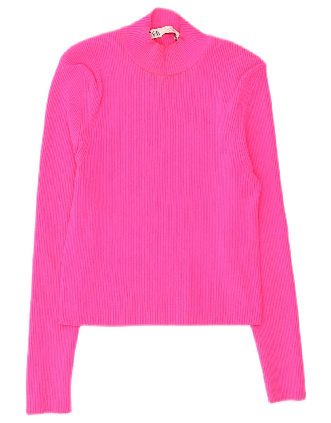 Zara Γυναικείο Crop Top Μακρυμάνικο UK 14 Large Pink Polyamide
