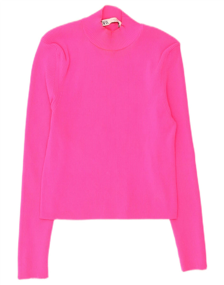 Zara Γυναικείο Crop Top Μακρυμάνικο UK 14 Large Pink Polyamide