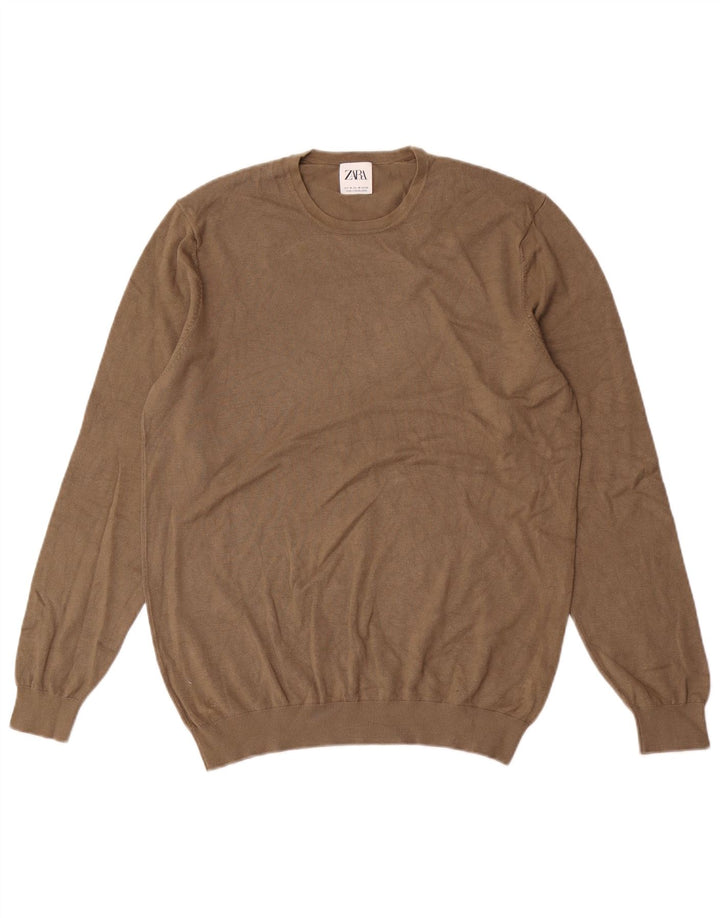Zara Ανδρικό πουλόβερ με λαιμόκοψη μεσαίου χακί βισκόζη