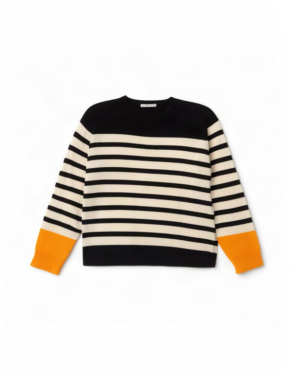 Zara γυναικείο πουλόβερ υπερμεγέθη Crew Neck Jumper UK 10 Small Black ριγέ