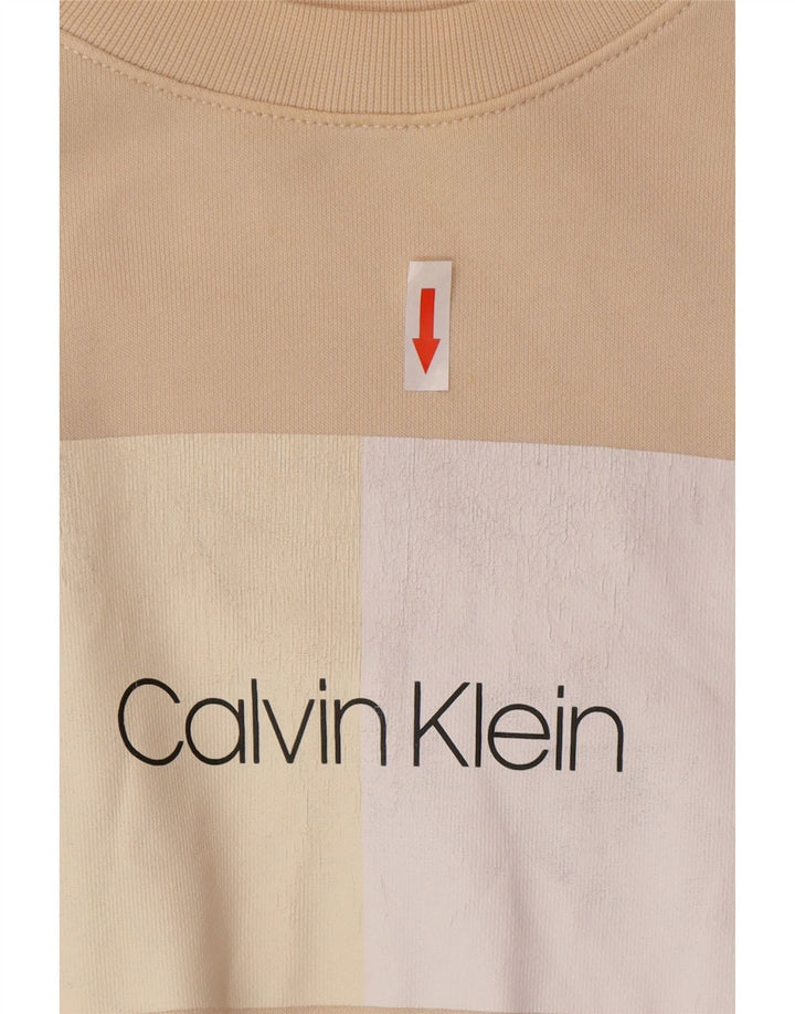 Calvin Klein Γυναικεία γραφικά υπερμεγέθη φούτερ Jumper UK 10 Small Beige