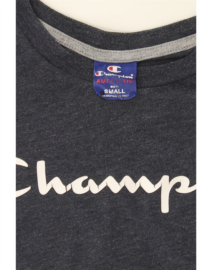 CHAMPION Mens Graphic Top Long Sleeve Small Navy Blue Cotton Vintage Champion and Second-Hand Champion from Messina Hembry 
