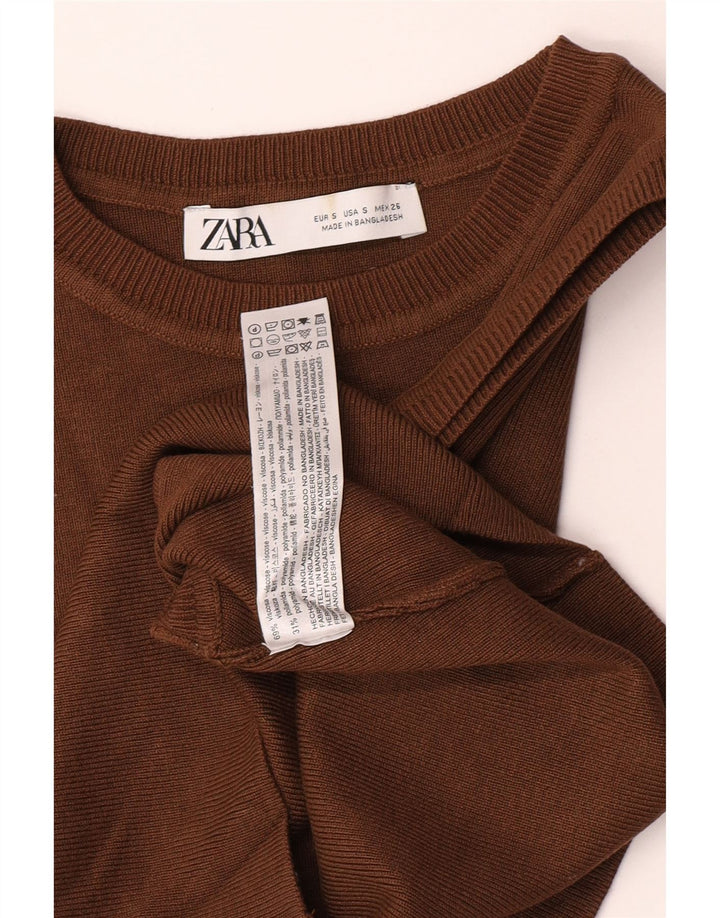 Zara Γυναικείο Γιλέκο Tank Top UK 8 Μικρή Καφέ Βισκόζη