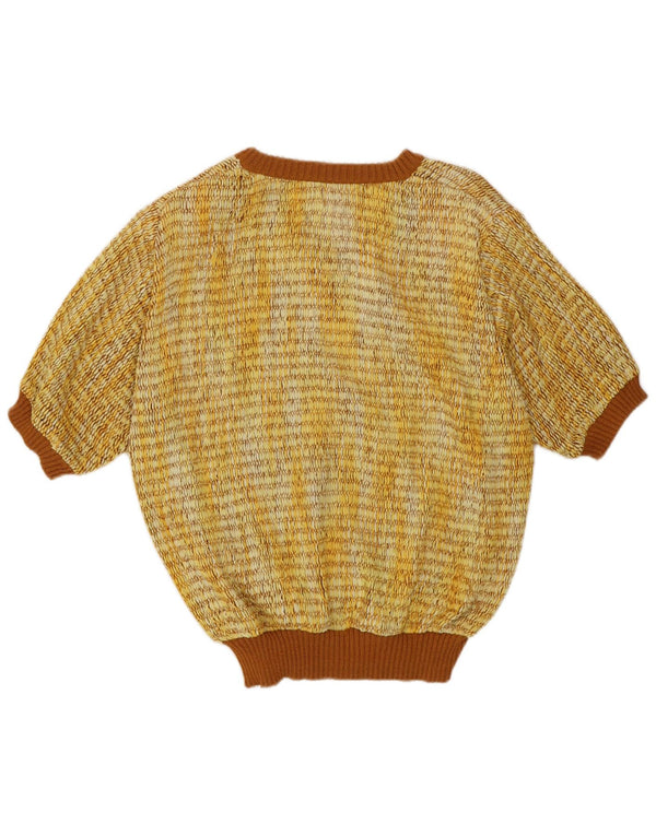 Vintage γυναικείο κοντομάνικο πουλόβερ με λαιμόκοψη IT 44 μεσαίο κίτρινο