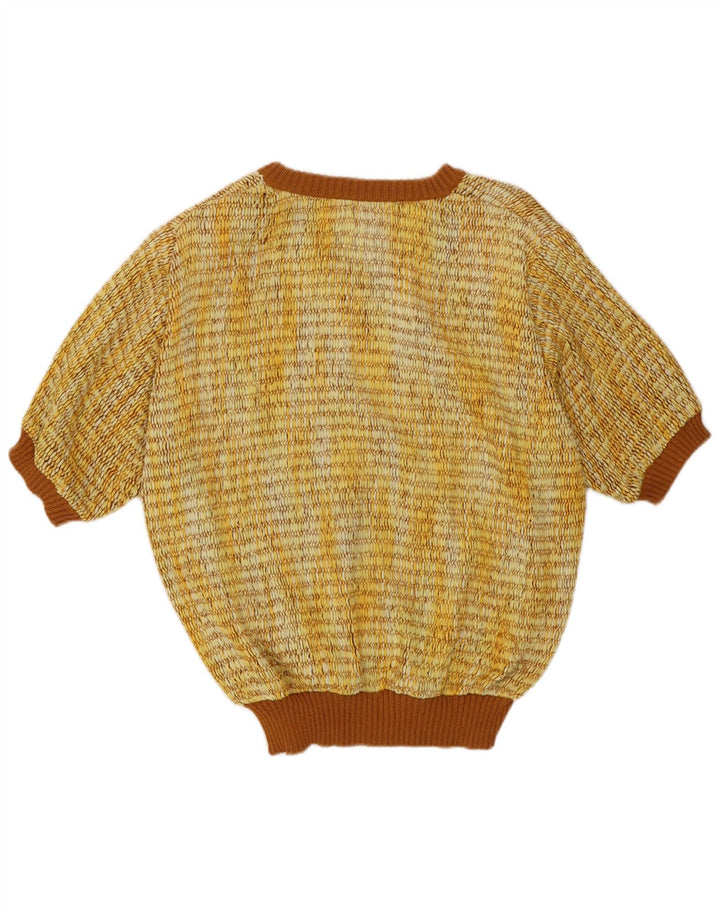 Vintage γυναικείο κοντομάνικο πουλόβερ με λαιμόκοψη IT 44 μεσαίο κίτρινο