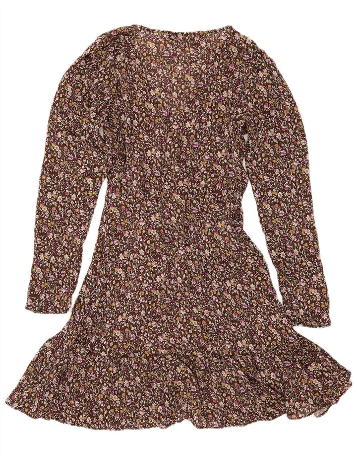 Γυναικείο μακρυμάνικο φόρεμα ZARA UK 6 XS καφέ φλοράλ