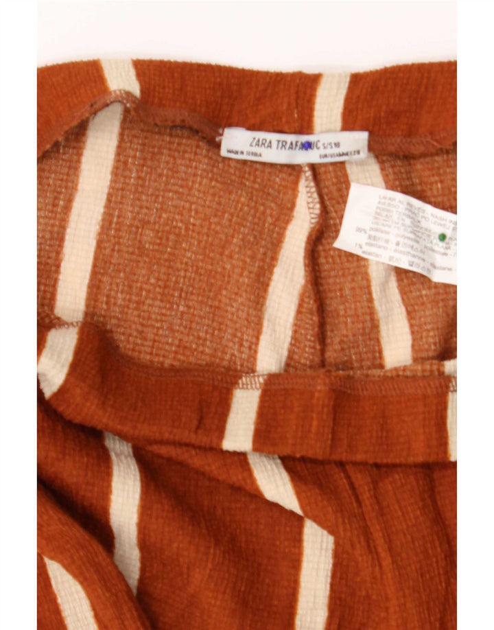 Γυναικείο φαρδύ παντελόνι Zara μεσαίο W28 L31 καφέ ριγέ πολυεστέρα