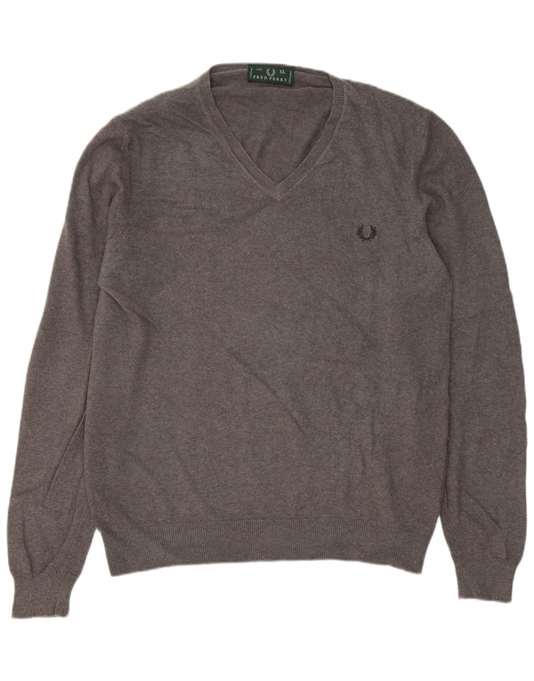 Fred Perry Ανδρικό πουλόβερ με V λαιμόκοψη XL Γκρι μαλλί