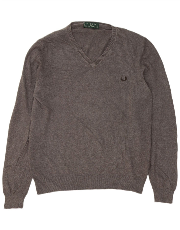 Fred Perry Ανδρικό πουλόβερ με V λαιμόκοψη XL Γκρι μαλλί